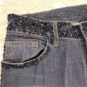 RENA LANGE Black Sequined Denim Dress Jeans Size 8 Made in Italy